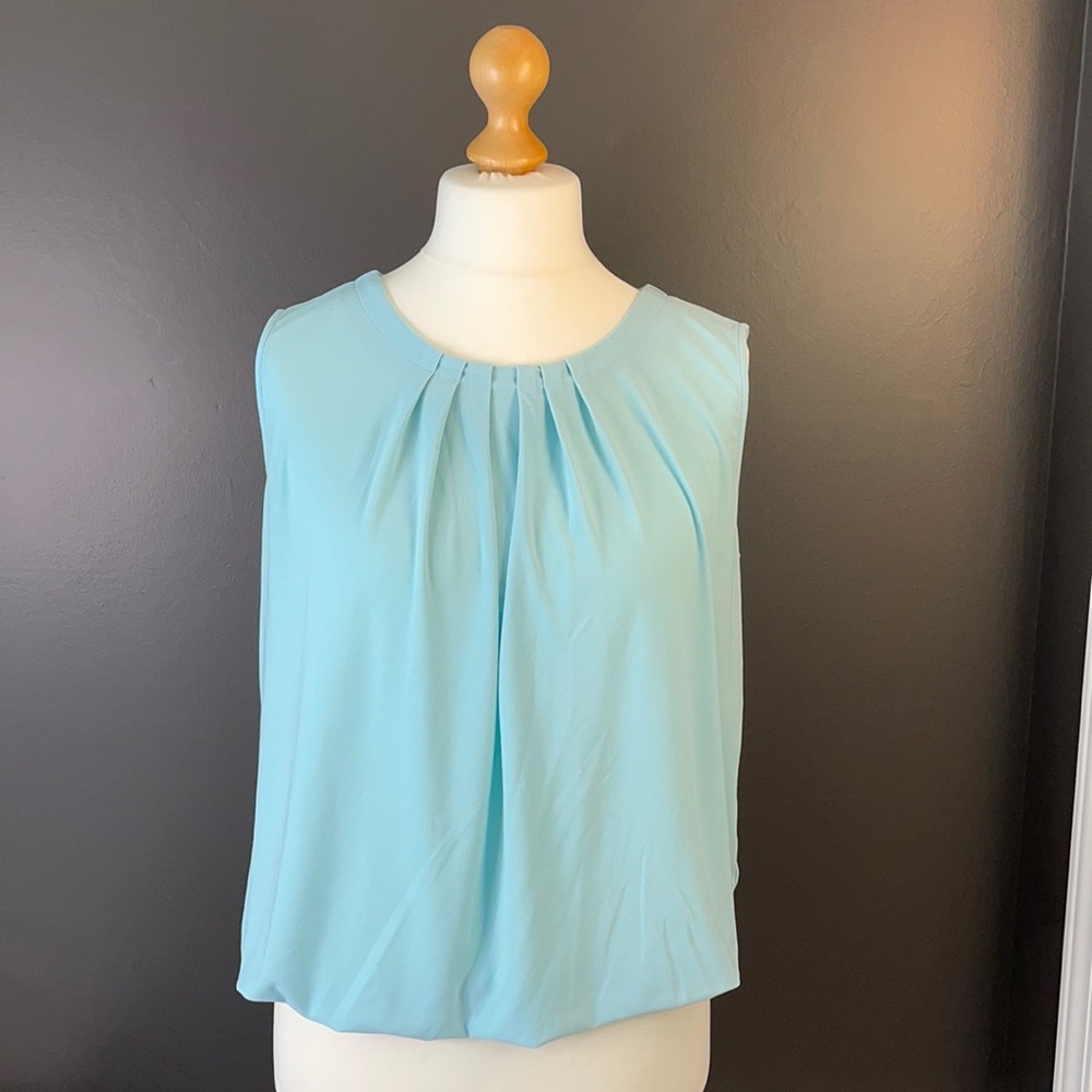 Aqua Blue Melissa Paige pleated ribbon top